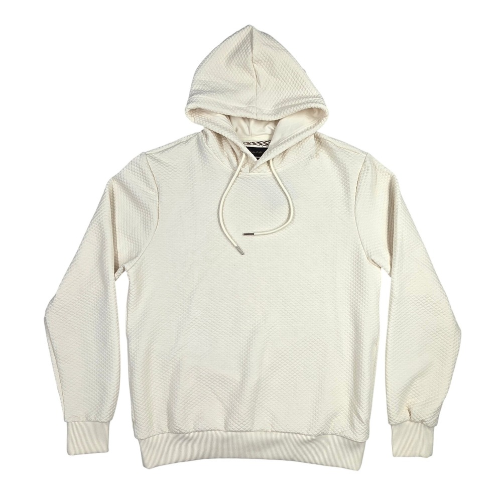 Porter & Ash Mens Cream Jacquard Interlock Quilted Hoodie Sweatshirt NWT